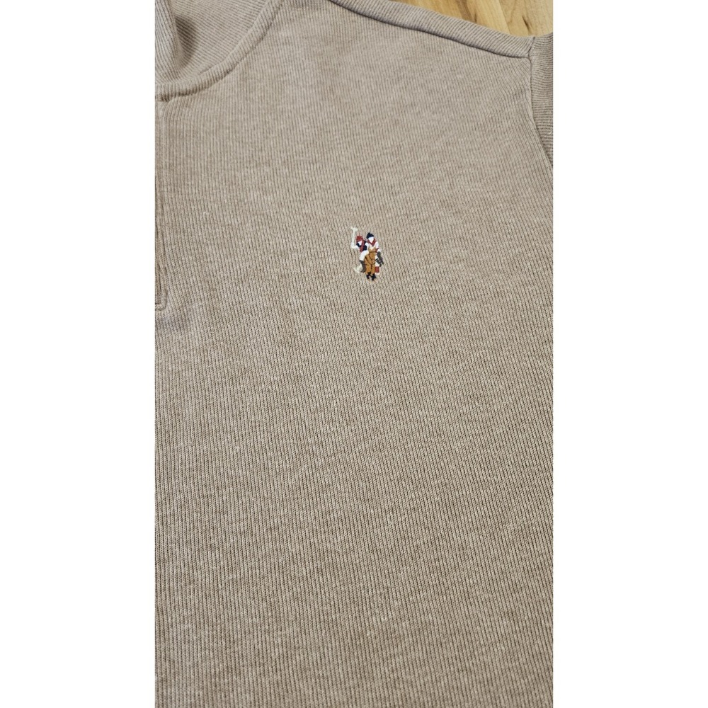US Polo Assn. Men's Textured Quarter Zip Sweater Sz Large Tan / Brown - Picture 7 of 12